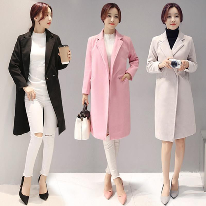 Women Woolen Coat Slim Lapel Pocket Multicolor Plus Size Long Sleeve Ladies Wool warm Jackets Female Fashion coats