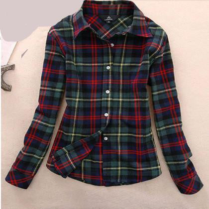 Women's Shirt Ladies Female Casual Cotton Lapel Long-Sleeve Plaid Shirt Women Slim Outerwear Blouse Tops