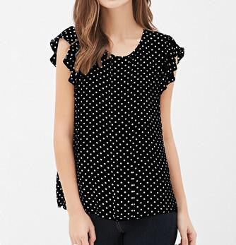 Women Blouses Print shirts Casual Women Top ruffles sleeve Blue Polka Dot Blouses style For Women