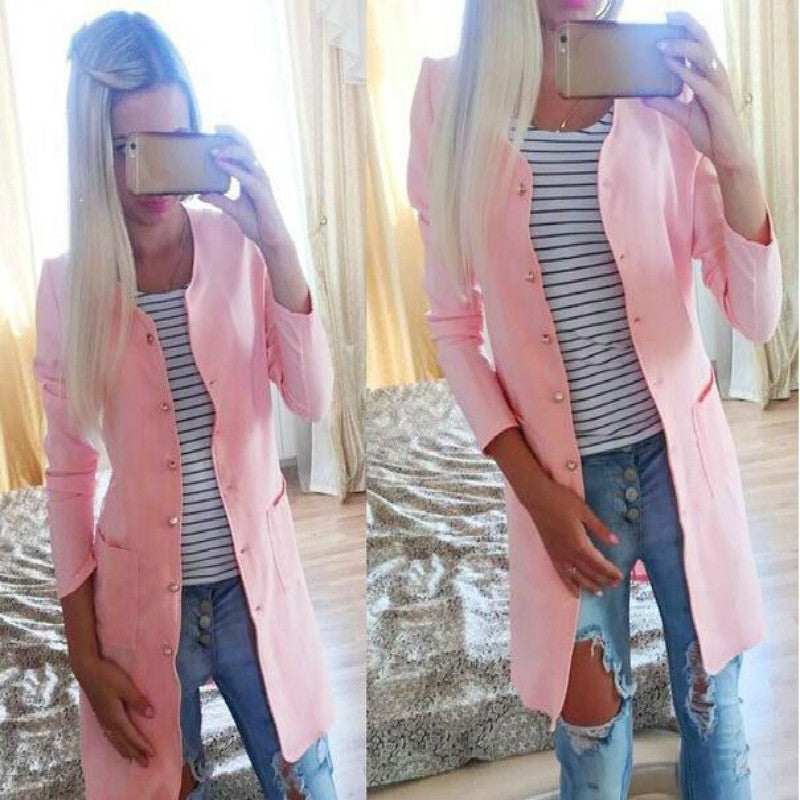 Online discount shop Australia - Fashion Women cute candy color long trench coat two pockets coat ladies loose casual outwear single-breasted trenchcoat