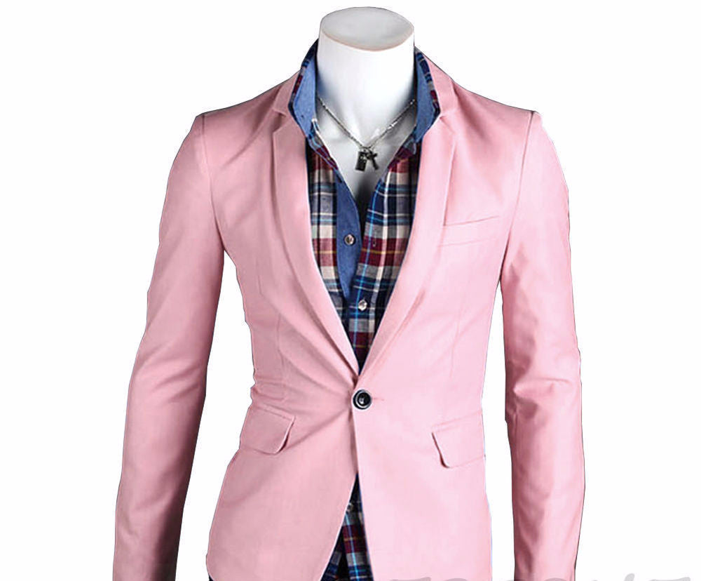 Stylish Men's Casual Slim Fit One Button Suit Pop Blazer Black Coat Jacket