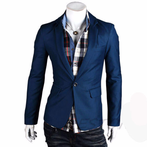 Stylish Men's Casual Slim Fit One Button Suit Pop Blazer Black Coat Jacket