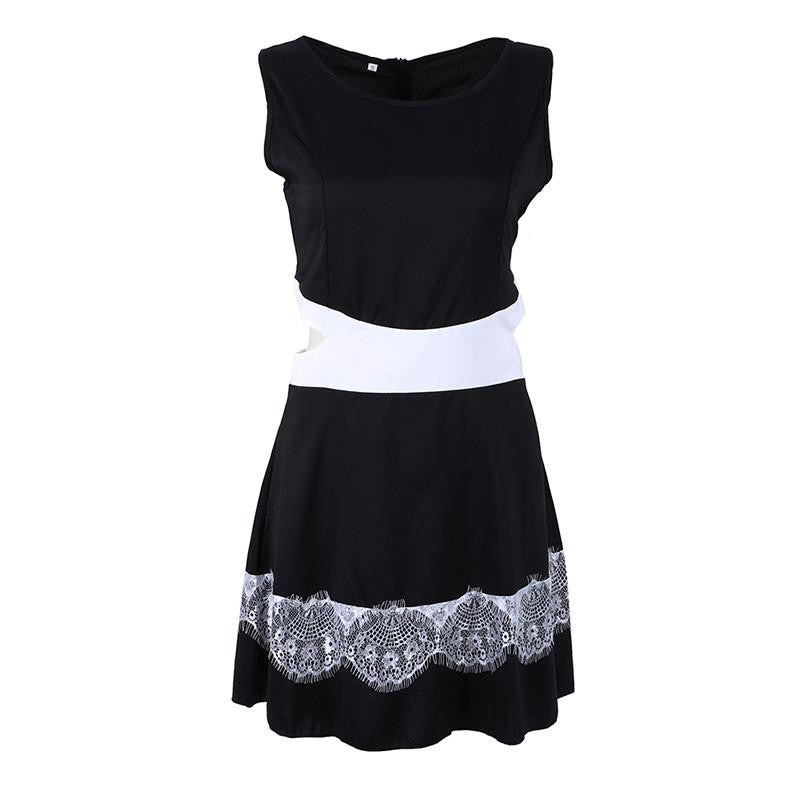 WJ Fashion Women Sleeveless Hollow Out Lace Slim Bodycon Dresses Female Elegant Club Party Sundress Mini Dress