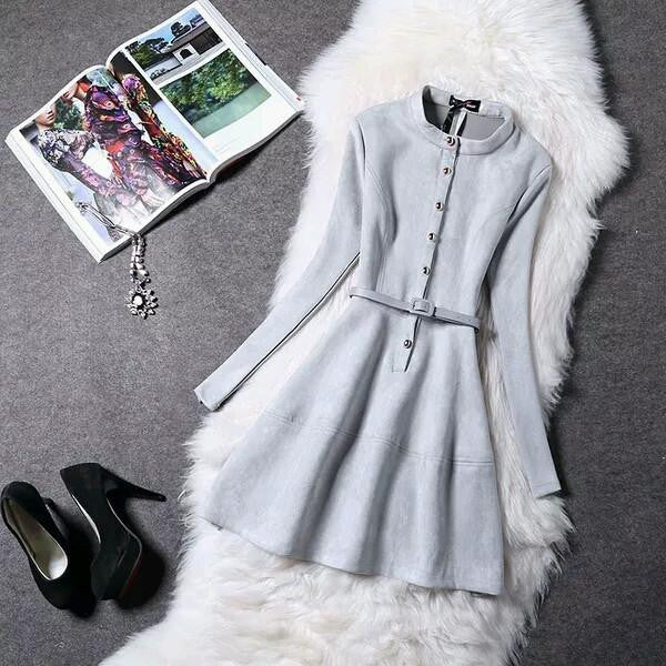 Women Dress Long Sleeve Suede Spring Elegant Casual Bodycon Prom Party Dress Slim Vestidos