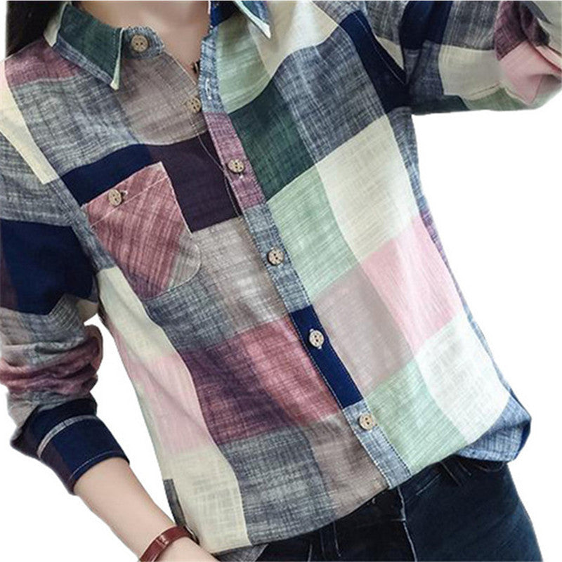 Online discount shop Australia - Ladies Female Casual Cotton Long Sleeve Plaid Shirt Women Slim Outerwear Blouse Tops