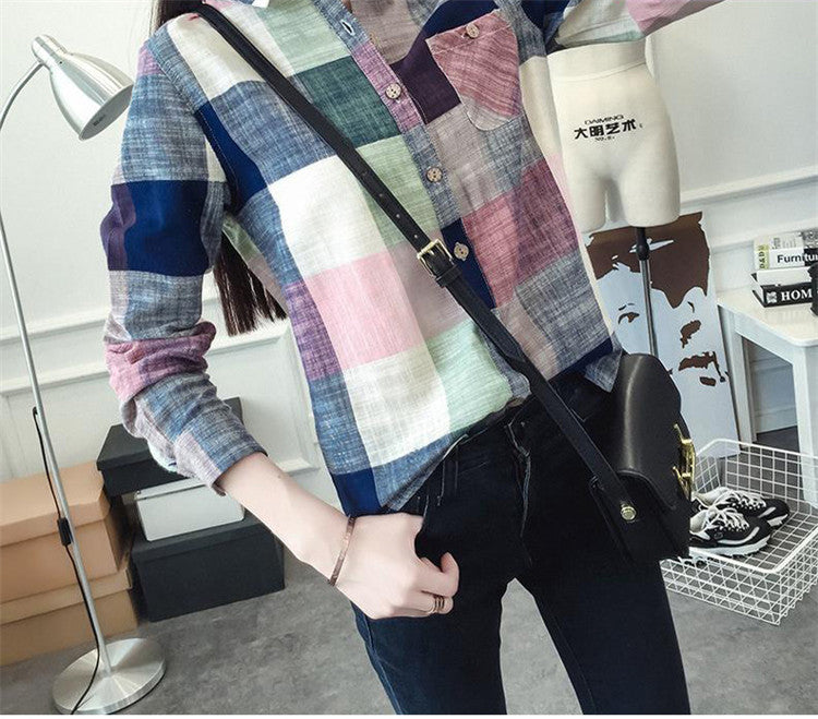 Online discount shop Australia - Ladies Female Casual Cotton Long Sleeve Plaid Shirt Women Slim Outerwear Blouse Tops