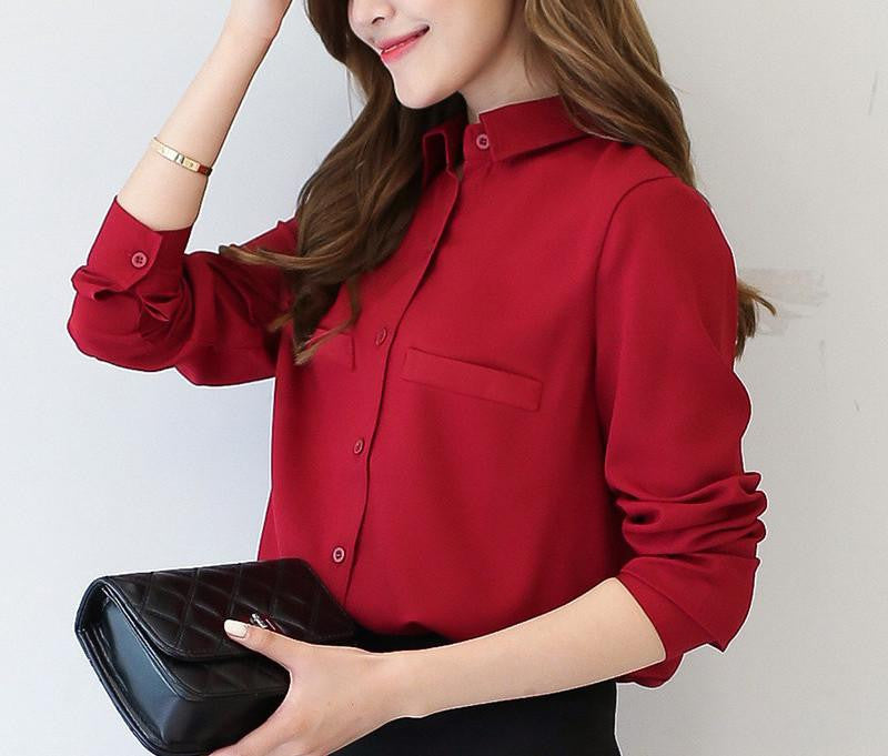 Women Blouse Casual Women's Long Sleeved Solid Shirt Plus Size Blouses Ladies Office OL Style Shirts