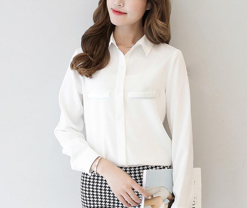 Women Blouse Casual Women's Long Sleeved Solid Shirt Plus Size Blouses Ladies Office OL Style Shirts
