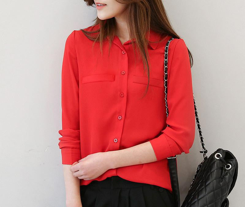 Women Blouse Casual Women's Long Sleeved Solid Shirt Plus Size Blouses Ladies Office OL Style Shirts