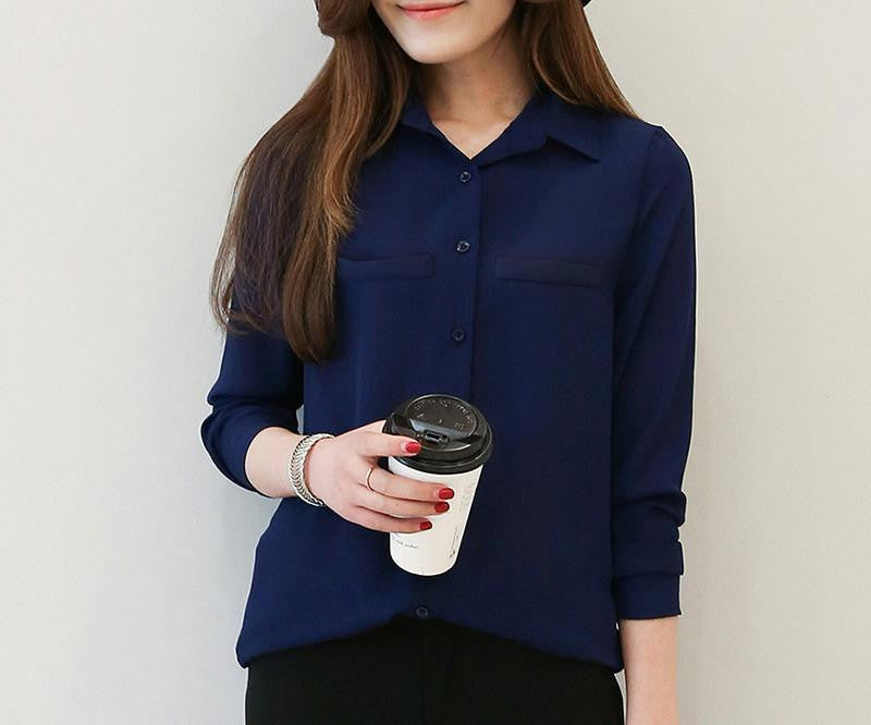 Women Blouse Casual Women's Long Sleeved Solid Shirt Plus Size Blouses Ladies Office OL Style Shirts
