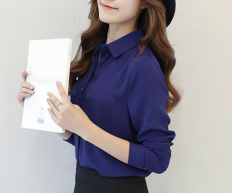 Women Blouse Casual Women's Long Sleeved Solid Shirt Plus Size Blouses Ladies Office OL Style Shirts