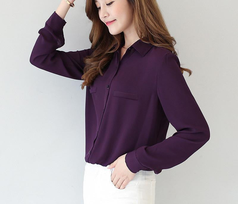 Women Blouse Casual Women's Long Sleeved Solid Shirt Plus Size Blouses Ladies Office OL Style Shirts