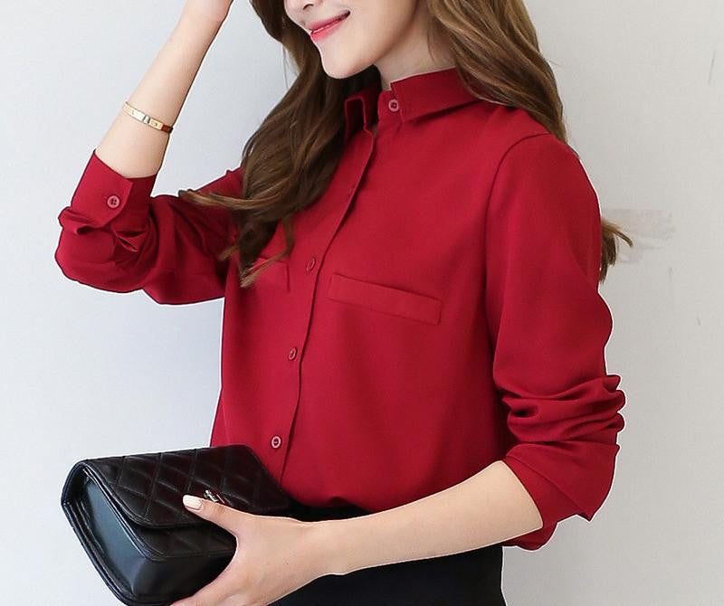 Women Blouse Casual Women's Long Sleeved Solid Shirt Plus Size Blouses Ladies Office OL Style Shirts
