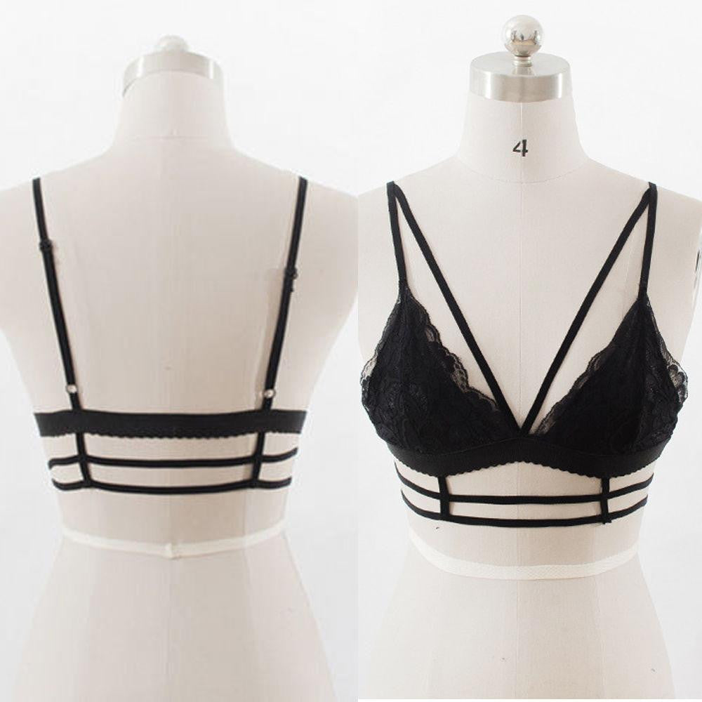 Women's Crop Tops Lace Floral Sheer Bralette Bustier 2Colors Bra Lingerie