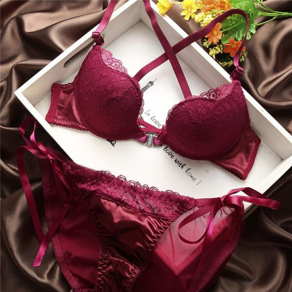 Elegant Women Push Up Bra Set Lingerie Front Buckle Bra Front Closure U Shape Outfits