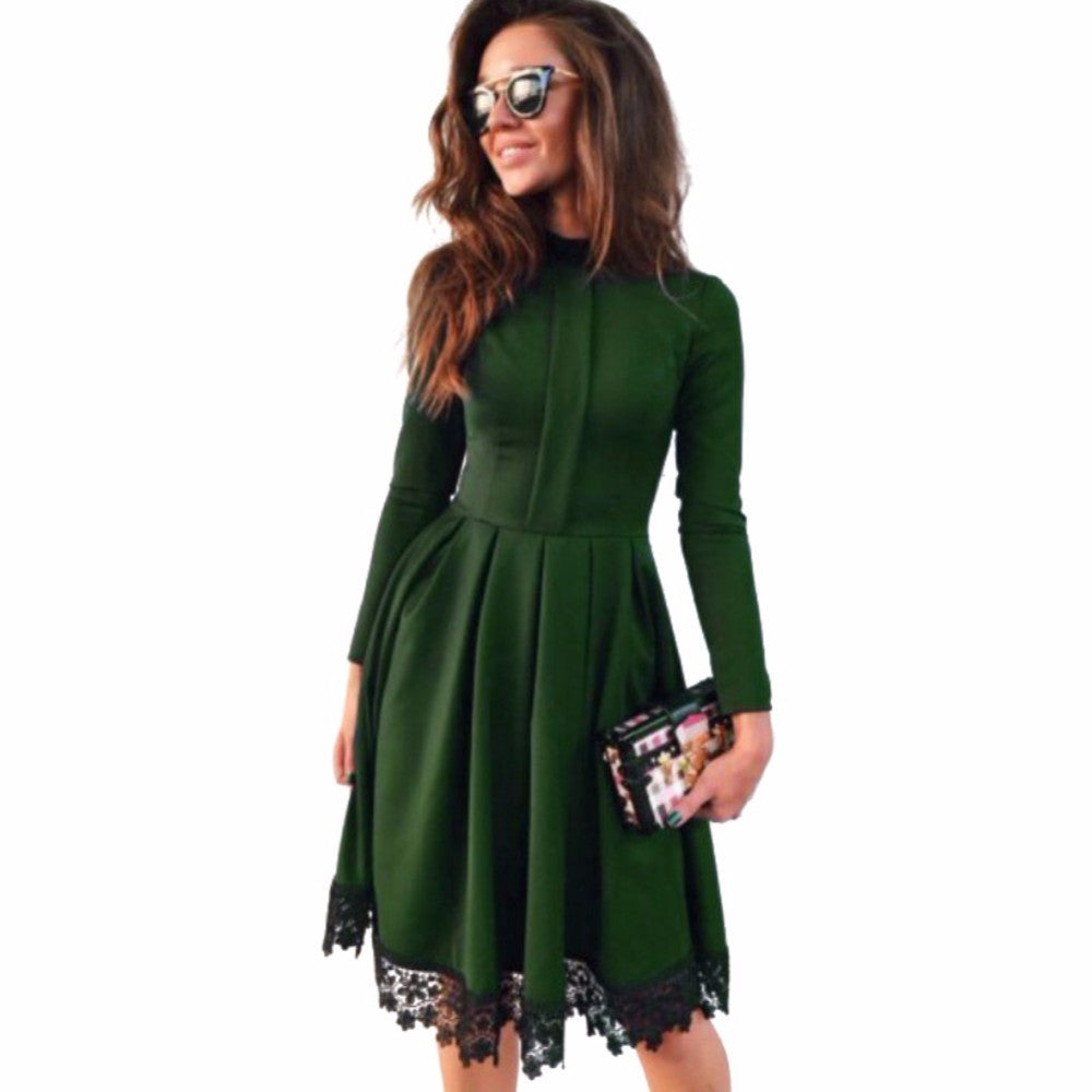 Online discount shop Australia - Fashion Women Sexy Long Sleeve Slim KNEE-LENGTH Dresses Green Party Dresses Plus Size