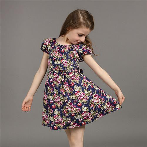 Style Baby Girls Dress Cotton Short-Sleeve Flowers Floral Dresses Vestido Infantil Children's Clothing