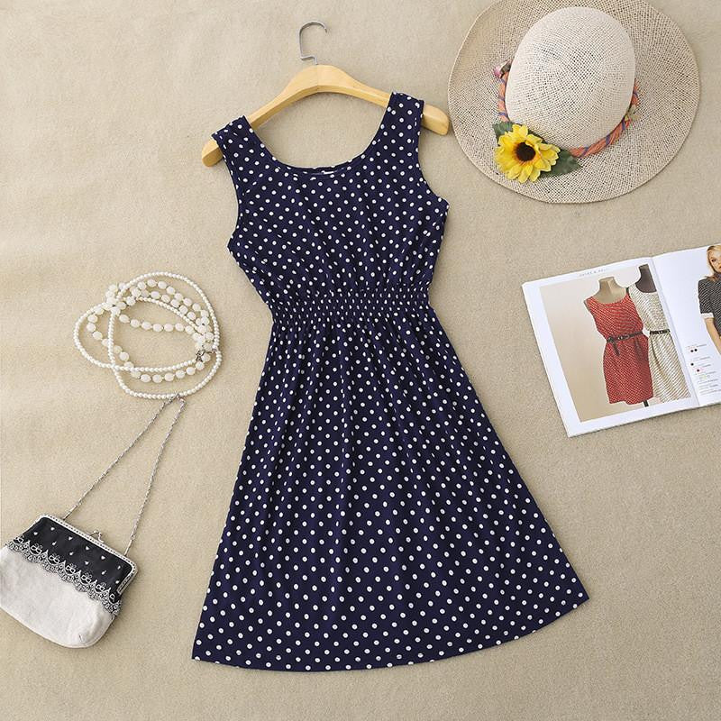 women bohemian Dresses Floral pattern sleeveless wave point small large size