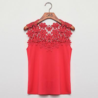 Women Blouses Sleeveless Chiffon Shirt Women Floral Lace Shirt Patchwork Chiffon Blouse
