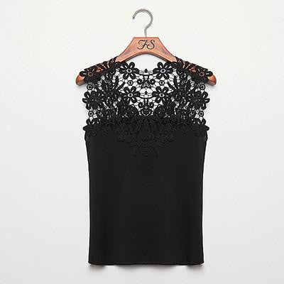 Women Blouses Sleeveless Chiffon Shirt Women Floral Lace Shirt Patchwork Chiffon Blouse