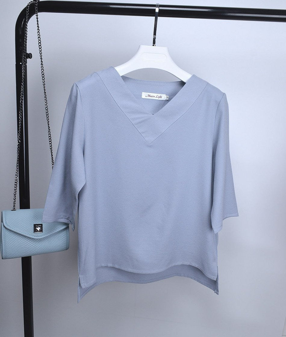 Tops V-neck Chiffon Blouse Shirt Women Office Ladies Top Work Shirts Clothing Korean Plus size S-XL White Blue Pink
