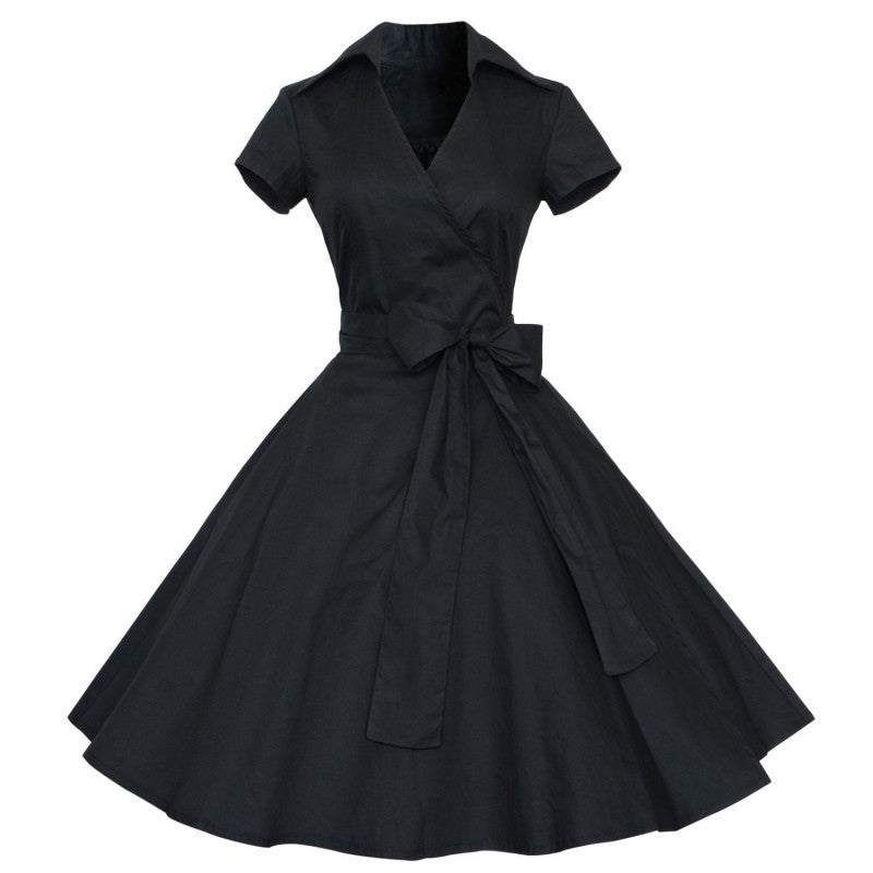 Online discount shop Australia - 1950s Retro Audrey Hepburn Style V-Neck Swing Lapel Shirt Rockabilly Pinup Summer Dress