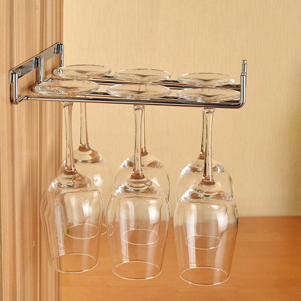 Online discount shop Australia - Hanging Metal Wine Cup Rack Silver/Gold Bar Single/Double Rack Wine Stemware Glass Bottle Goblet Inverted Holder KC0026