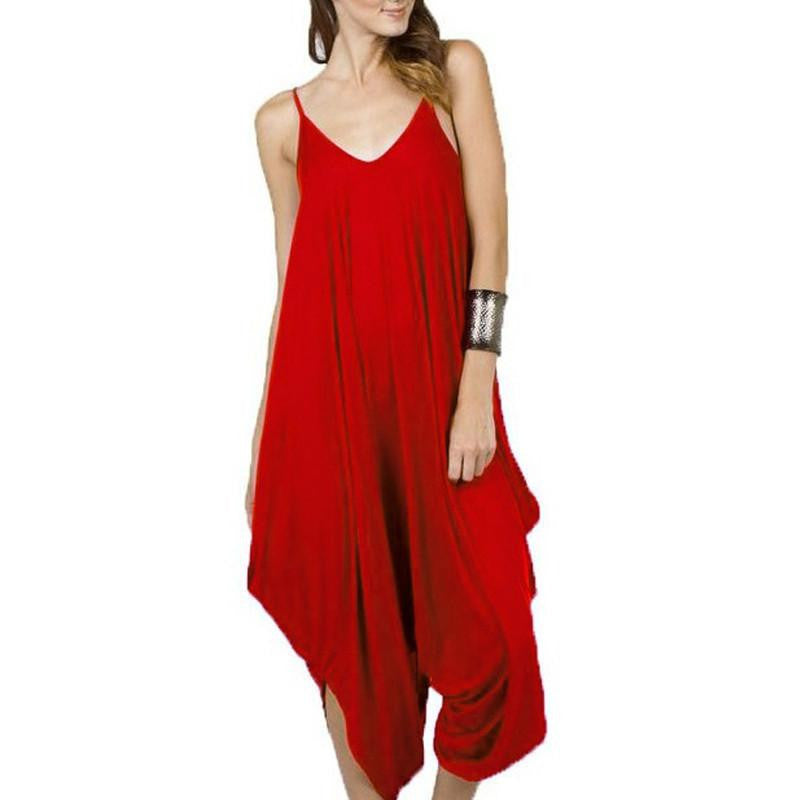Deep V Backless Red Jumpsuit Women Plus Size Style Rompers Womens Jumpsuit Loose Long Pants Rompers Overall