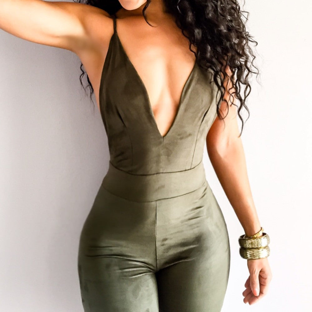 Online discount shop Australia - Deep V sexy backless pencil pants / feet pants nightclub Cashmere Suede Leather One Pieces Jumpsuit Women Rompers