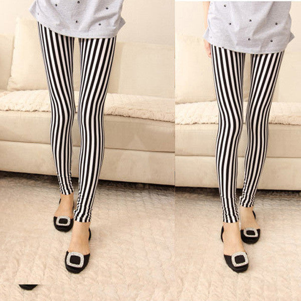 Stylish Women Skinny Legging Pants Stripe Grid Porcelain Geometry Multi-Pattern Pencil Legging