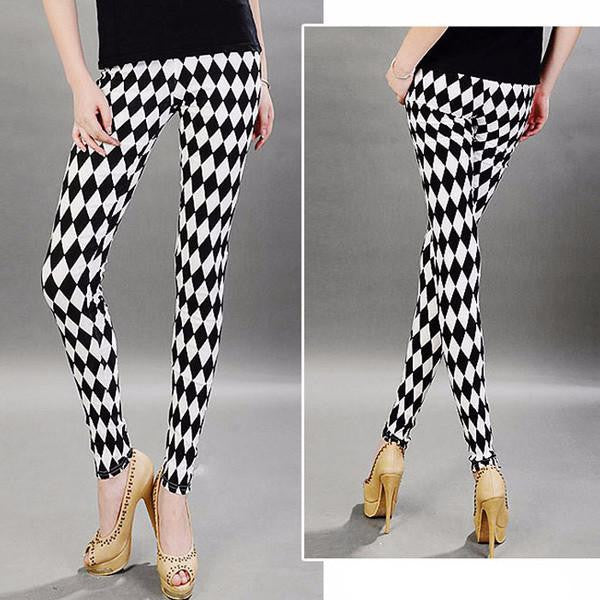 Stylish Women Skinny Legging Pants Stripe Grid Porcelain Geometry Multi-Pattern Pencil Legging