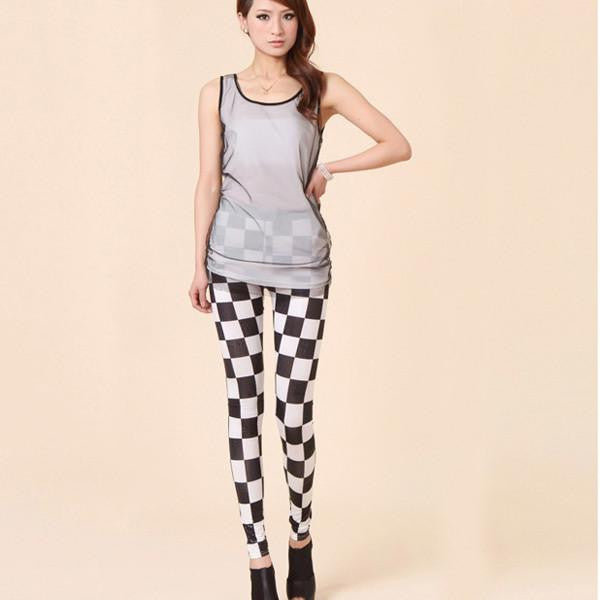 Stylish Women Skinny Legging Pants Stripe Grid Porcelain Geometry Multi-Pattern Pencil Legging