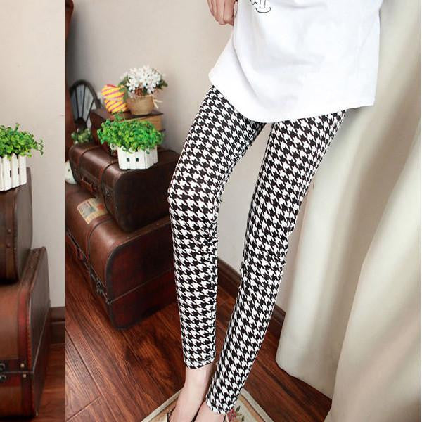 Stylish Women Skinny Legging Pants Stripe Grid Porcelain Geometry Multi-Pattern Pencil Legging