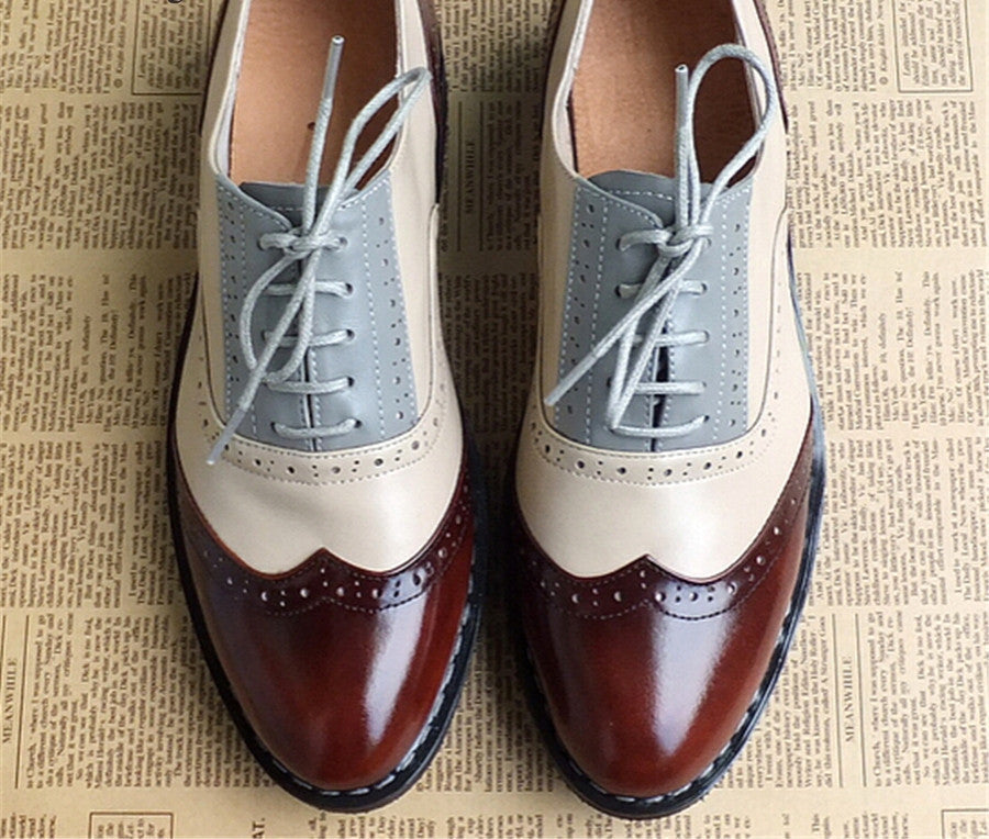 Online discount shop Australia - Genuine Leather Big Woman Size 11 Designer Vintage Flat Shoes Round Toe Handmade White Creepers Oxford Shoes For Women Fur