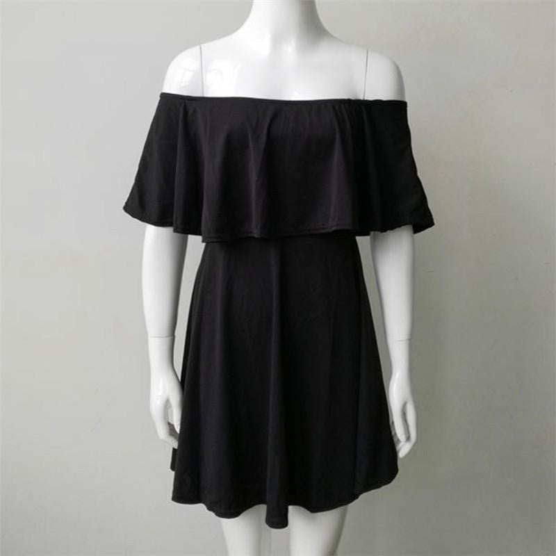 Women Dresses Summer Casual Solid Candy Off the Shoulder Slash Neck Club Party Dresses Women