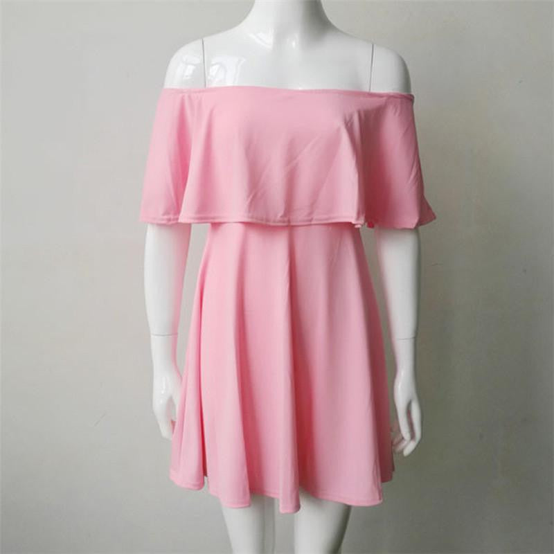 Women Dresses Summer Casual Solid Candy Off the Shoulder Slash Neck Club Party Dresses Women