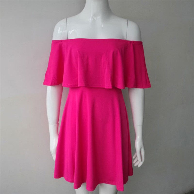 Women Dresses Summer Casual Solid Candy Off the Shoulder Slash Neck Club Party Dresses Women