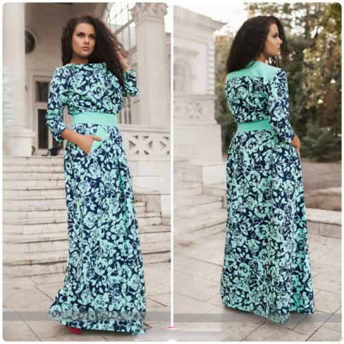 Online discount shop Australia - CASUAL Losse PRINT 3/4 SLEEVE Natural Waistline O-NECK FLOOR LENGTH Women Summer Dress