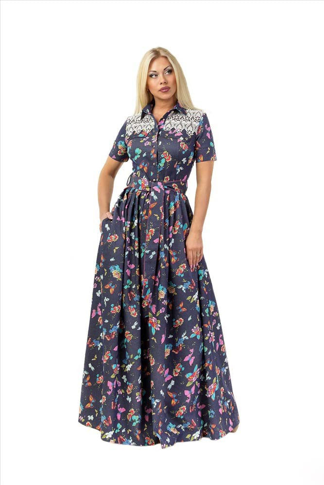 Online discount shop Australia - CASUAL Losse PRINT 3/4 SLEEVE Natural Waistline O-NECK FLOOR LENGTH Women Summer Dress