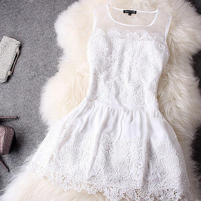 Online discount shop Australia - Dress Round Neck Sleeveless Sexy Lace Women Dress vestidos Party Dresses