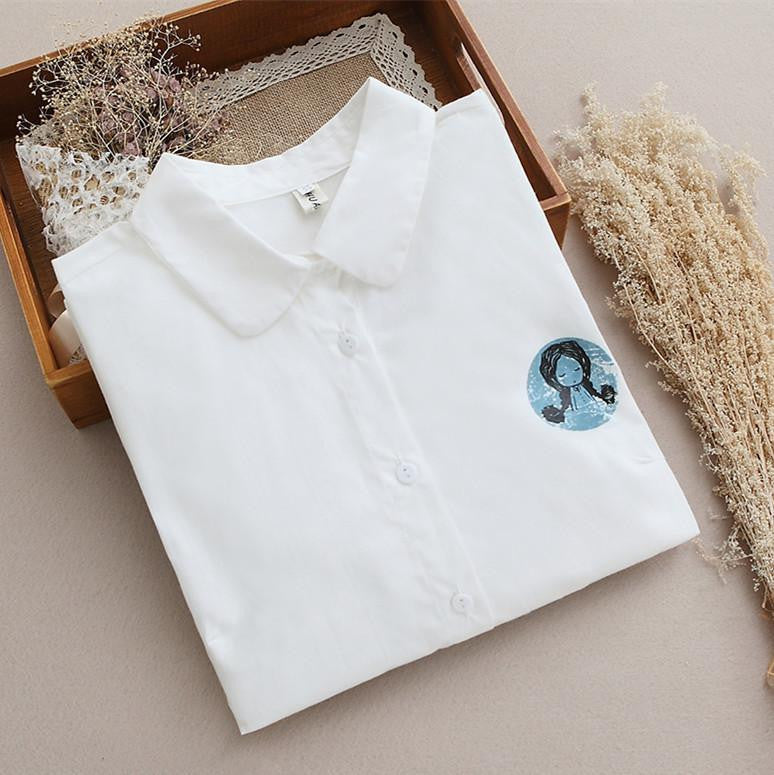 White Blouse Women Work Wear Button Up Lace Turn Down Collar Long Sleeve Cotton Top Shirt Plus Size S-XXL T56302