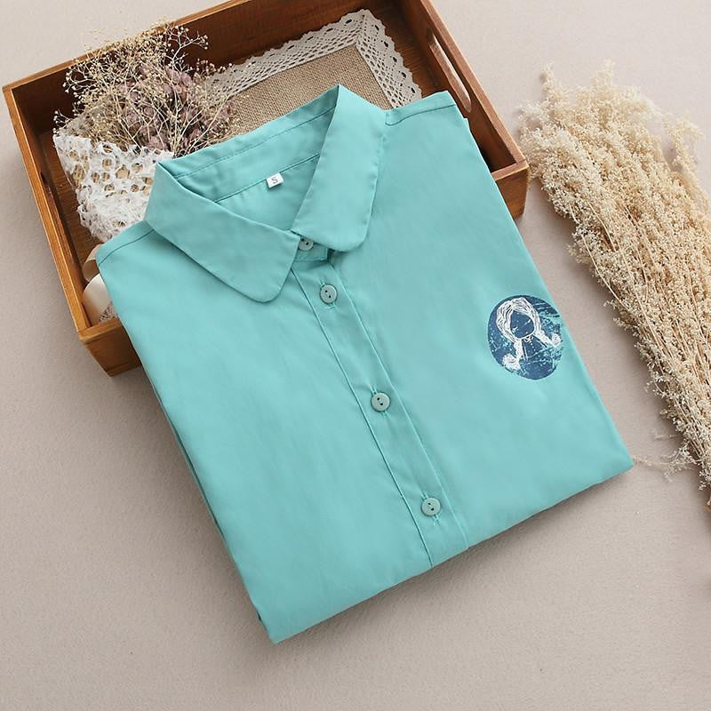 White Blouse Women Work Wear Button Up Lace Turn Down Collar Long Sleeve Cotton Top Shirt Plus Size S-XXL T56302