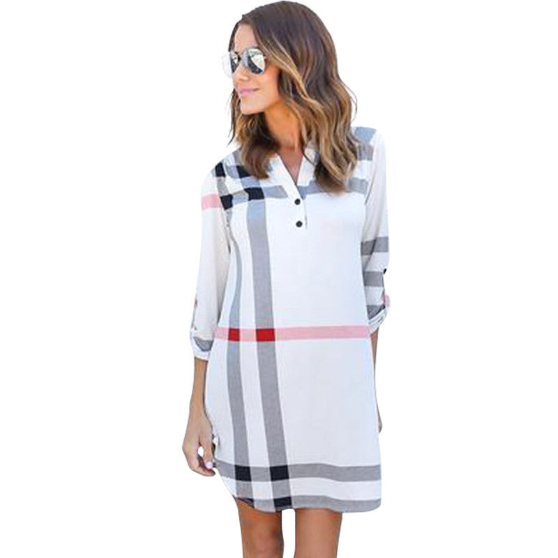 Plaid WomenDress V-Neck Vintage Office Dress Party Dresses Causal Mini Dress Plus Size Women Clothing LJ5569T