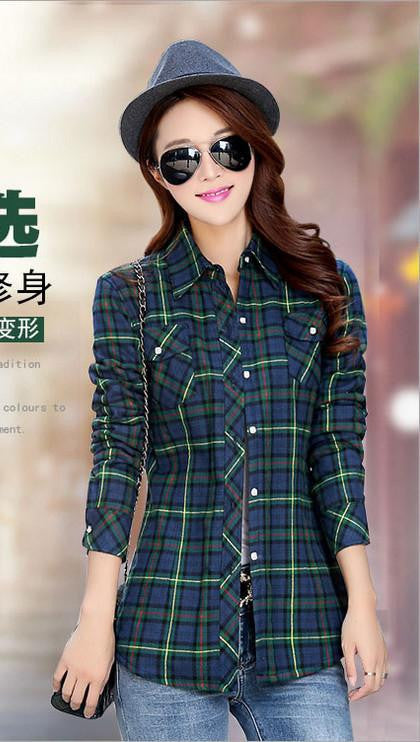 Thick Velvet Cotton Long Sleeve Women's Plaid Shirt Flannel Blouses Girl Female Tops
