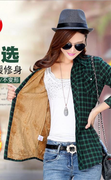 Thick Velvet Cotton Long Sleeve Women's Plaid Shirt Flannel Blouses Girl Female Tops