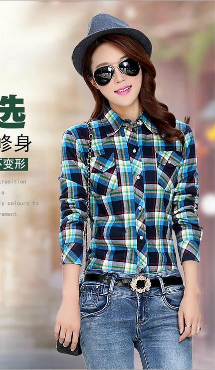 Thick Velvet Cotton Long Sleeve Women's Plaid Shirt Flannel Blouses Girl Female Tops