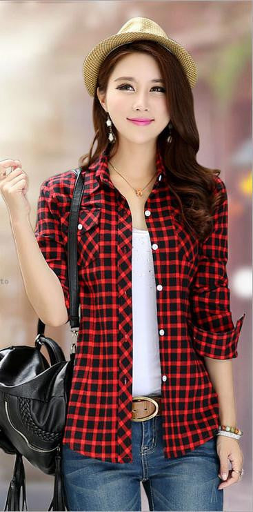 Thick Velvet Cotton Long Sleeve Women's Plaid Shirt Flannel Blouses Girl Female Tops