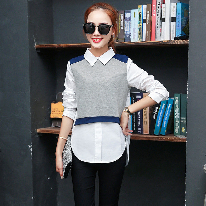 Online discount shop Australia - kimono elegant Women fake two-piece blouse and tops Long sleeve peter pan collar shirt female