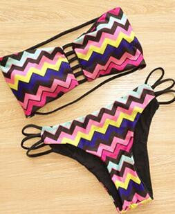Push Up Bikini Set Reversible Print Strapless Padded Bra Beach Bathing Suits