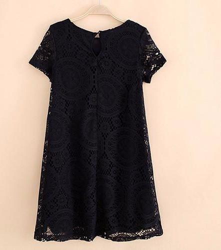 Women's Vintage Bohemian Short Sleeve Lace Dress Bottoming Loose Hollow Dresses